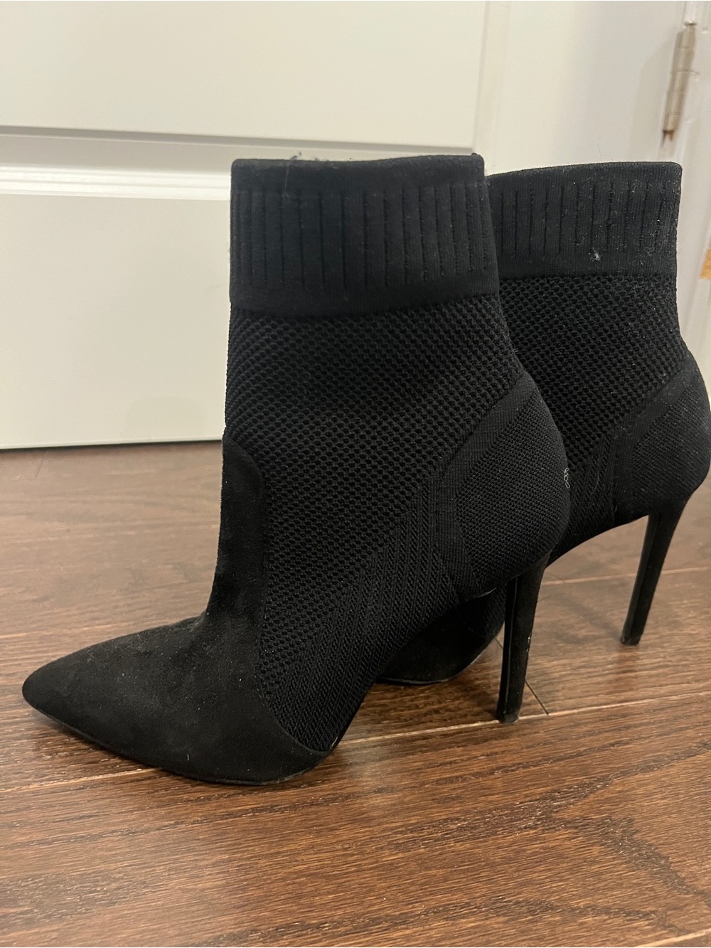 Black Knit Sock Ankle Booties with Stiletto Heel